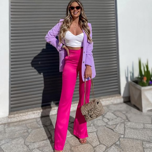 Zara | Pants u0026 Jumpsuits | Bloggers Fave Zara Satin Effect Pants Fuchsia  Heart Collection Sz Xs Nwt | Poshmark